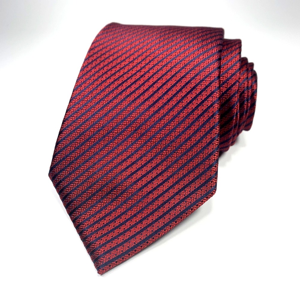 Ermenegildo Zegna Mens Luxury Tie Red with Black Diagonal Stripes Silk Repp XL
